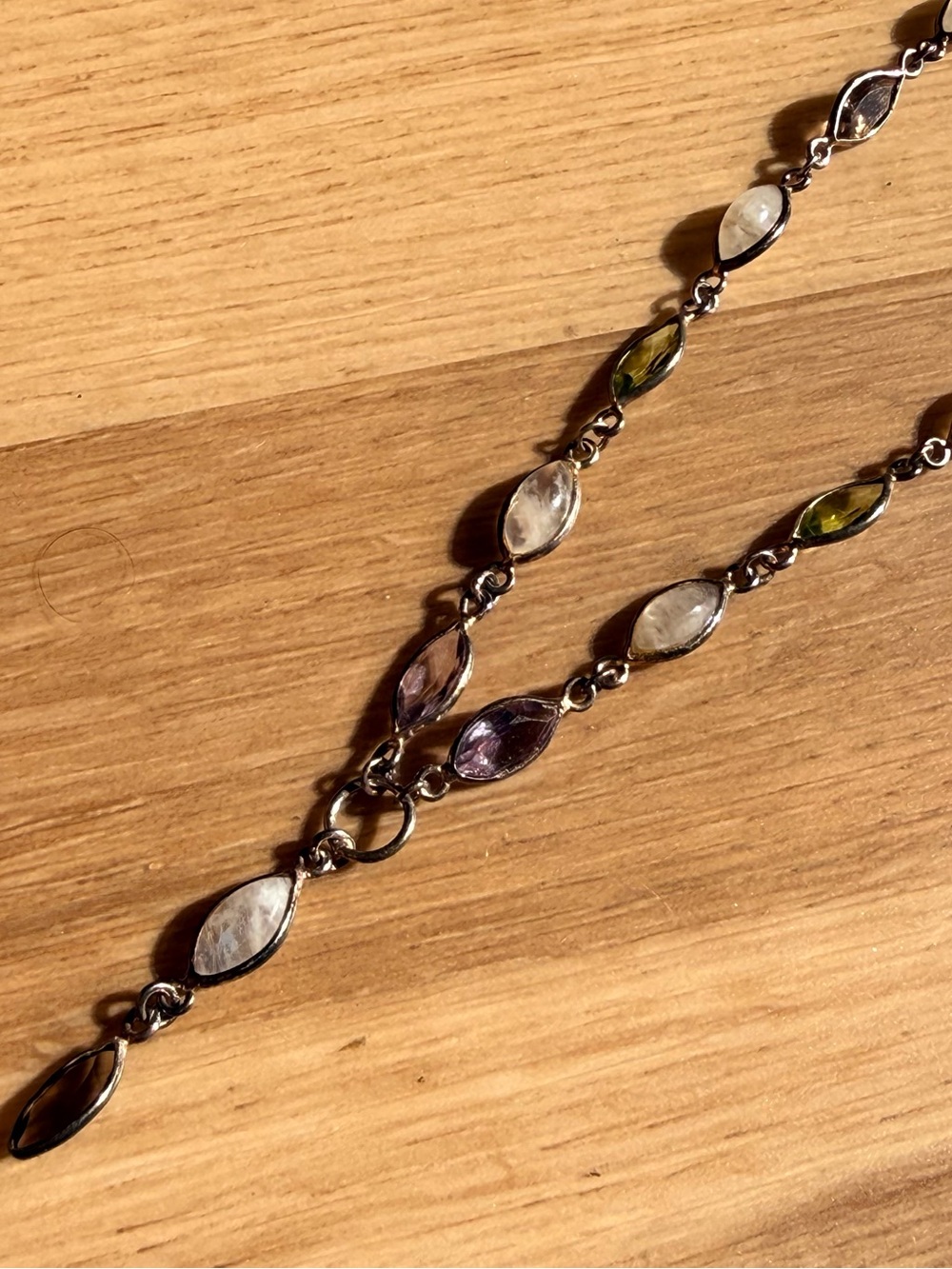 Sterling Silver Multi-Gem Marquise Station Necklace - White, Purple, Green